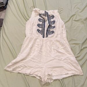 Missguided White Romper with Navy Embroidery